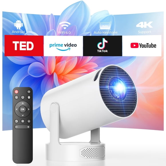 Mini Projector with WiFi and Bluetooth, Smart Portable Movie Projector 4K Support, 300 ANSI, 5W Base Speaker, 220° Rotation, A