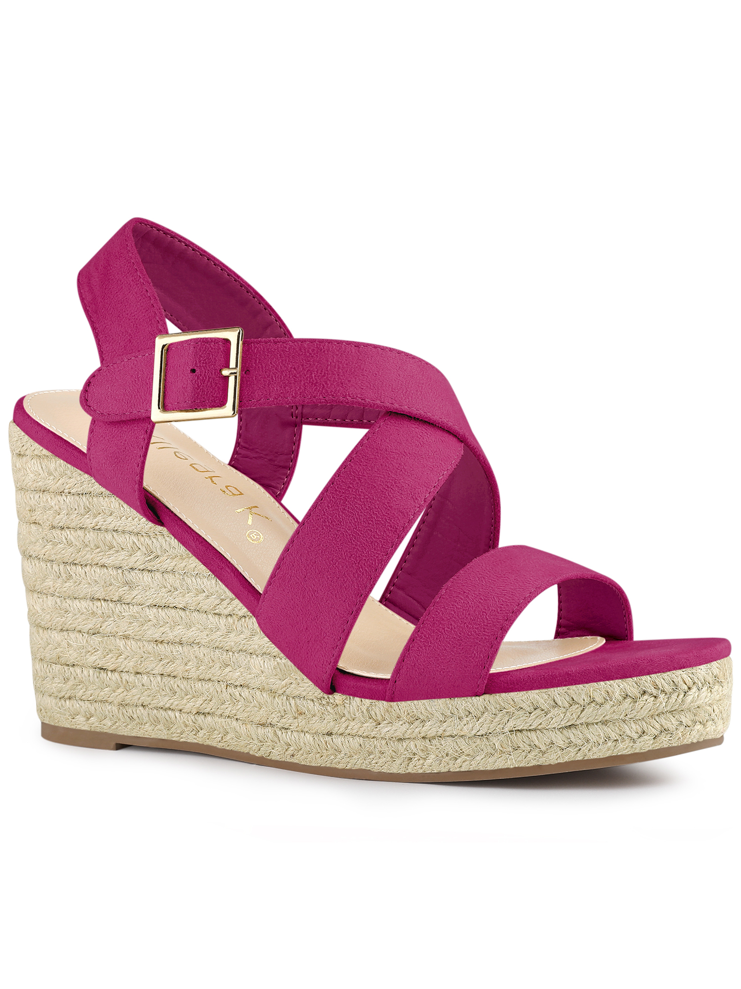 BLISSFUL STEP Sandales Compensées Espadrilles pour Femmes à Bride Cheville Croisée Rose Vif 8,5