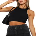 thumbnail image 1 of Débardeurs pour Femmes Col Rond Côtelé Sans Manches Gilets Été Ajusté Crop Top Nombril, 1 of 5