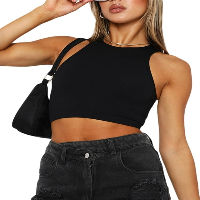 Débardeurs pour Femmes Col Rond Côtelé Sans Manches Gilets Été Ajusté Crop Top Nombril