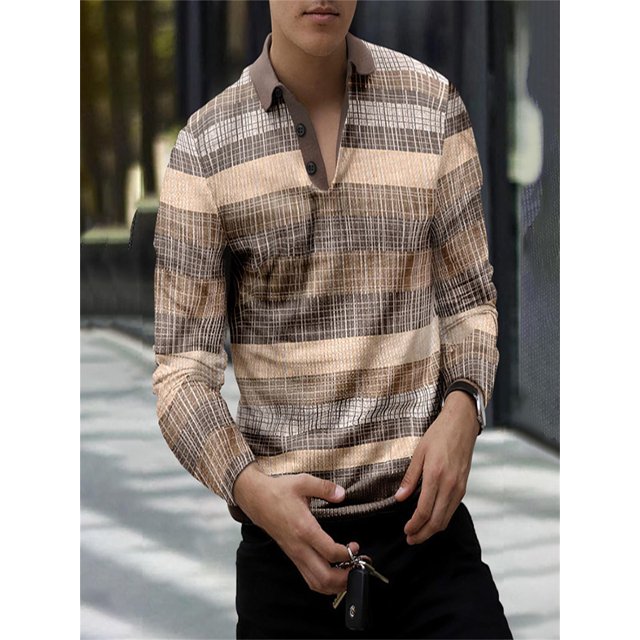Innerwin Polo Shirt Lapel Neck Men T Shirts Business Long Sleeve Color Block Tee Style N 5XL