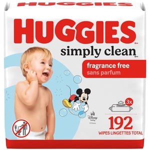 Huggies Simply Clean Baby Wipes, UNSCENTED, 3 Flip Top Packs, 192 Wipes