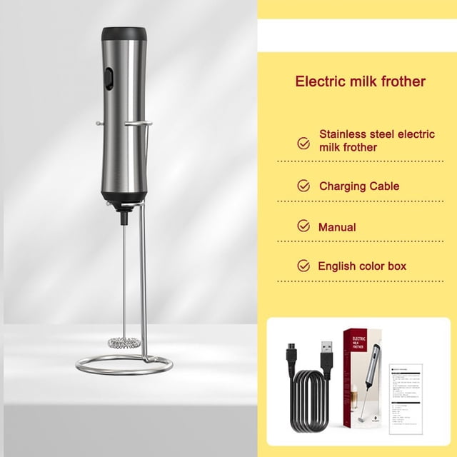 Mousseur à Lait Électrique Portatif, Baguette en Acier Inoxydable, Mousseur à Main pour Cuisine
