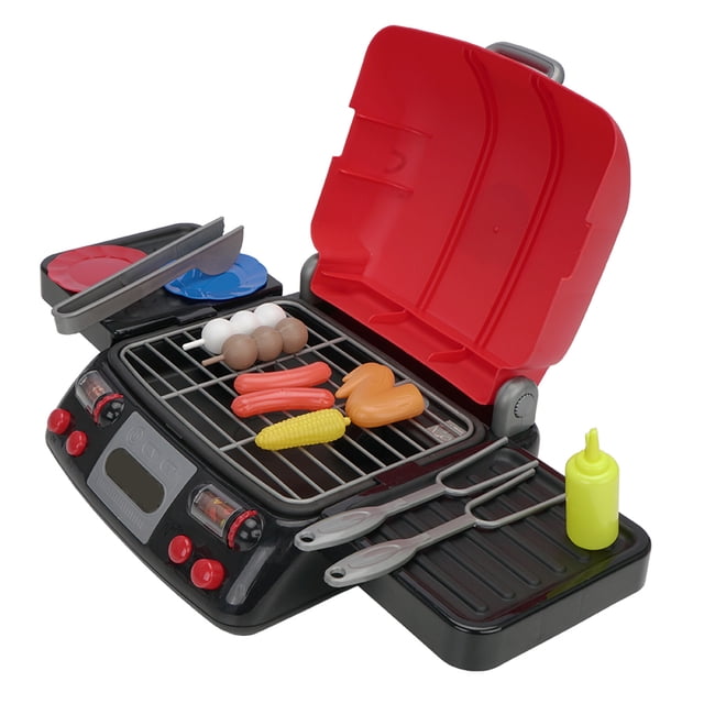 Graflsoa Interactive Electric BBQ Grill Playset with Steam, Sound & Light - 19-Piece Pretend Cooking Toy for Kids, Perfect Gift for Ages 3+ (Red & Black)
