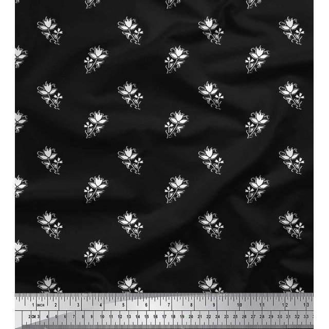 Soimoi Poly Georgette Fabric Floral Block Print Sewing Fabric Yard 52 Inch Wide