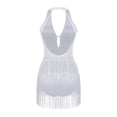 thumbnail image 4 of Oyolan Robe de Danse Latine Tango pour Femmes à Col en V avec Franges, Justaucorps de Ballet et de Gymnastique, Costume de Performance Blanc P, 4 of 7