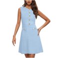 thumbnail image 1 of Liquidation d'Été 2025! Robe Grande Taille pour Femmes, Liquidation de Robe d'Été pour Femmes, Robe de Travail Sans Manches à Col Rond Couleur Unie avec Boutons Décoratifs, 1 of 5