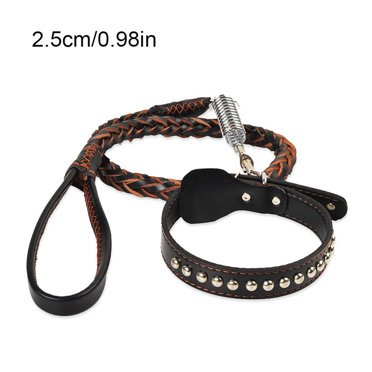 Pet Collar Leash Set Rivet Leather Training Choker Tracking Necklace Adjustable Choker for Large Medium Animal Pet Supplies, 2.5