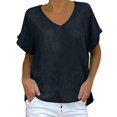 thumbnail image 1 of Baberdicy 2025 Hauts pour Femmes - Blouses Tuniques à Manches Courtes à Col en V Style Bureau Décontracté Noir TTG, 1 of 3