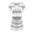 thumbnail image 4 of Fridja Robe Ample Décontractée pour Femme à Col en V, Manches Courtes, à Bandage, à Rayures Imprimées, 4 of 6