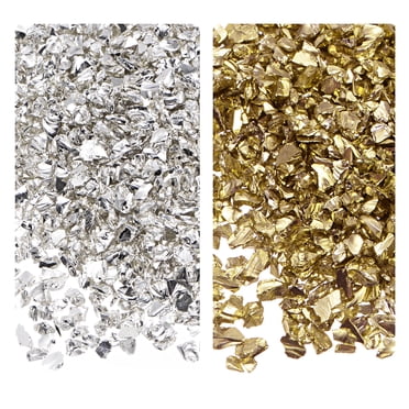 Unique Bargains 2 Colors Crushed Glass Chips, 1-4mm Irregular Glitter Metallic Color Glass 28g Gold Tone Silver Tone