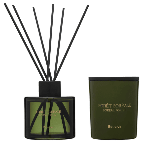 Bouclair Dark Green Boreal Forest Diffuser and Candle Set