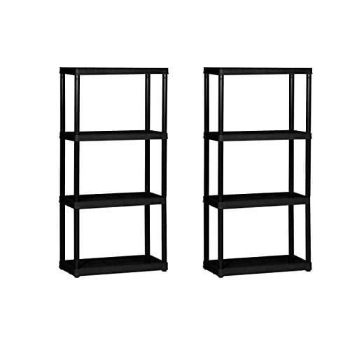 Gracious Living Unité de Rangement à 4 Étagères Hauteur Fixe Solide Léger 24 x 12 x 48 Système d'Organisation pour Maison, Garage, sous-Sol et Buanderie, Noir (Lot de 2)