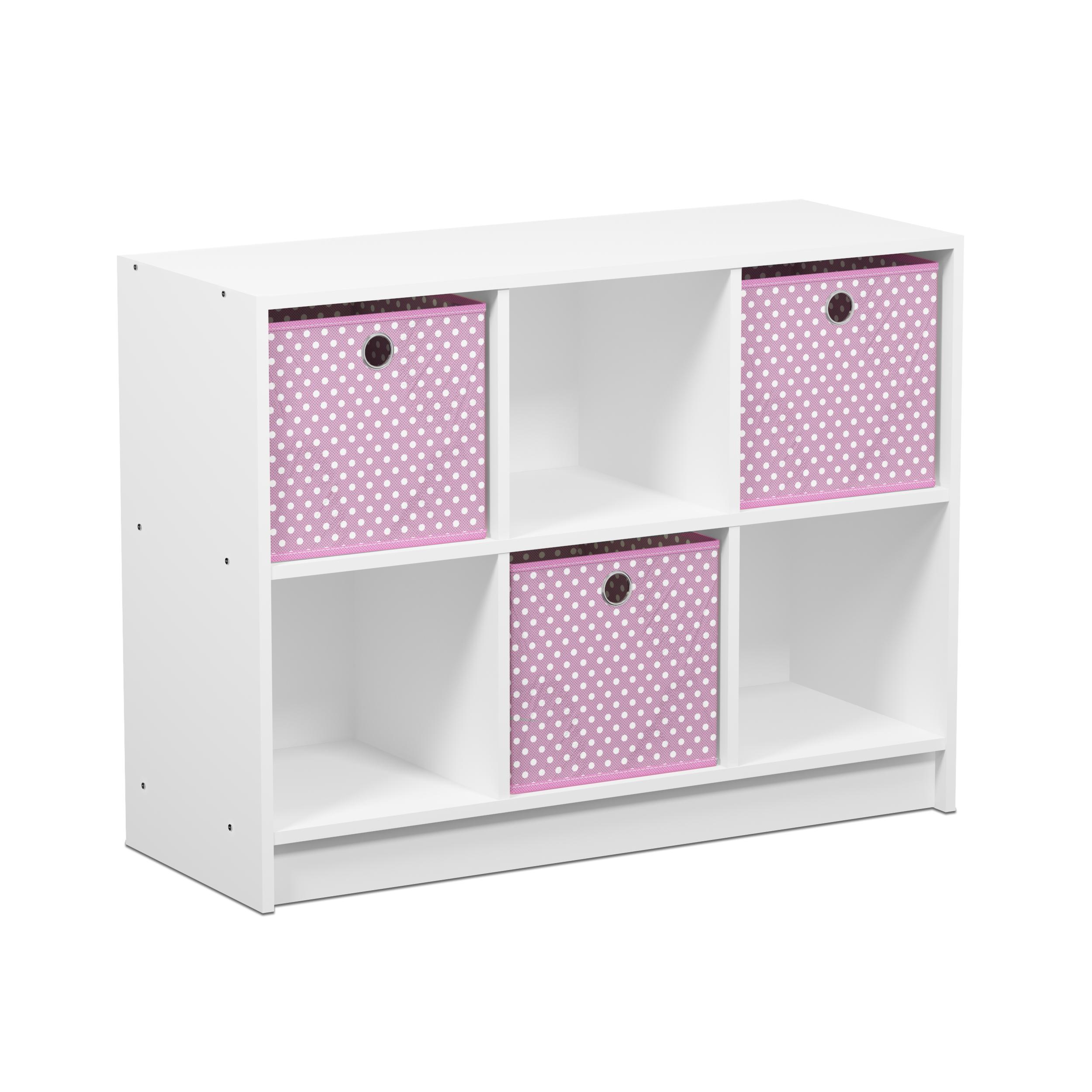 Furinno Bibliothèque de Base 3x2 avec Bacs, Blanc/rose, 99940WH/LPI