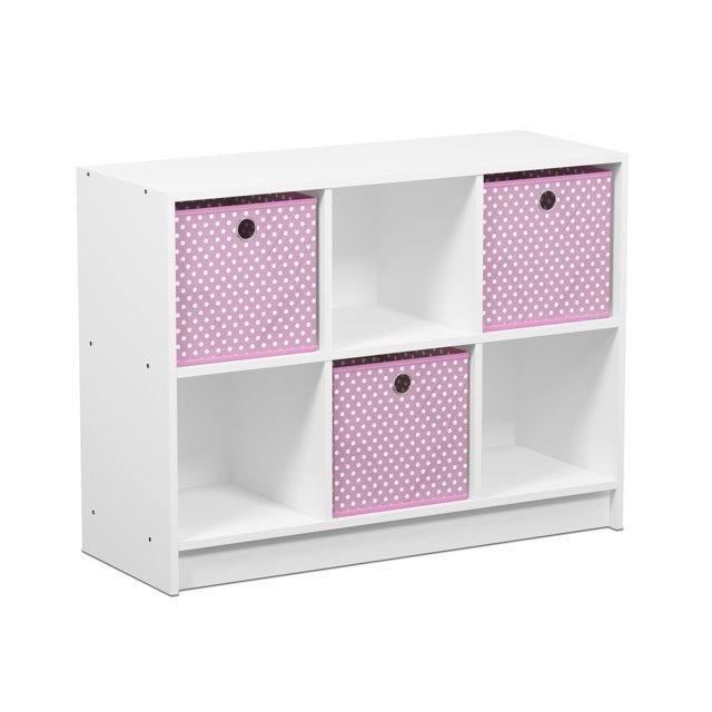 Furinno Bibliothèque de Base 3x2 avec Bacs, Blanc/rose, 99940WH/LPI