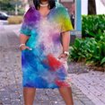 thumbnail image 1 of SMihono Robes Bohèmes d'Été pour Femmes Grande Taille Robe Grande Taille pour Femmes Col en V Robes d'Été Décontractées avec Poche Genou Manches Courtes avec Poches, 1 of 5