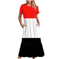 thumbnail image 1 of Tumotour Robe d'Été pour Femmes, Imprimée, Ample, Décontractée, à Manches Courtes, Col Ras du Cou, Ligne A, Évasée, Fluide, à Étages, Chemise, Maxi, Plage, Longue, 2025, Tenues Tendance avec Poches, 1 of 4