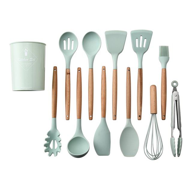 11PCS Cooking Utensils Kitchen Utensil Set Silicone Kitchenware Set Wooden Handle Cookware Set Chef Nonstick Cookware Kitchen Gadgets