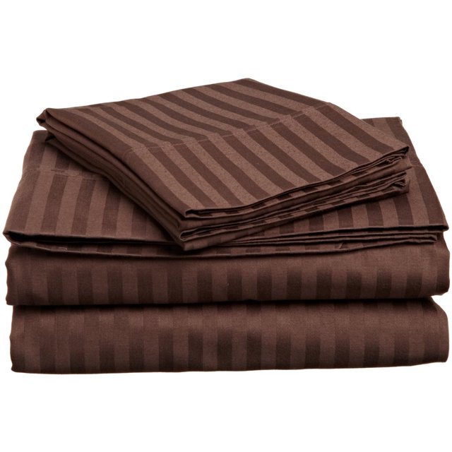 ELAINE KAREN 1800 Series - Soft Brushed Microfiber - Striped FULL Bed Sheet Set, Mocha