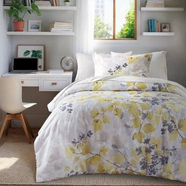 Regency Heights Ensemble de Couette pour Lit Simple, Jaune, avec Housse de Couette à Motifs Botaniques, Draps et Poches Latérales, 6 Pcs