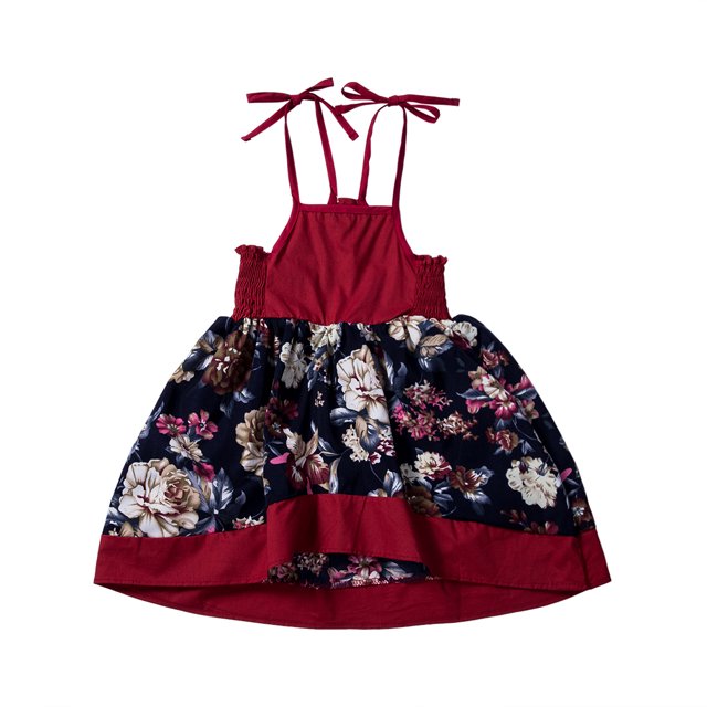 Gupgi Baby Girls Summer Sleeveless Dress Sweet Floral Lace-up Pleated Sundress