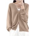 thumbnail image 1 of Womens Button Down Knit Cardigans Long Sleeve V Neck Casual Cardigan Sweaters Light Weight Loose Lounge Wear Fall Khaki, 2XL, 1 of 5