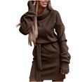thumbnail image 1 of Birdeem Robe Confortable pour Femme, Couleur Unie, Ceinture, Manches Longues, Mode, Déplacement, 1 of 1