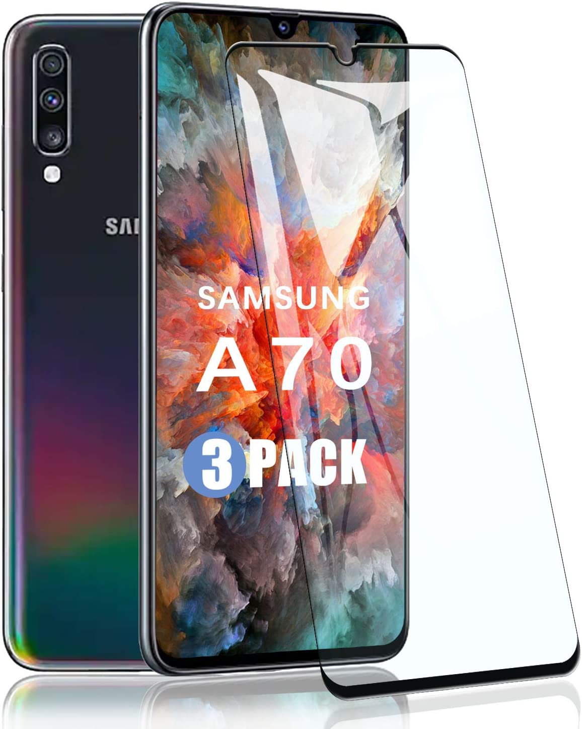 Samsung Galaxy A70 Screen Protector, 3D Curved Full Coverage Dot Matrix Tempered Gl Screen Protector for Samsung