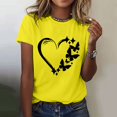 thumbnail image 1 of Hauts d'Été pour Femmes, 2024 Chemisiers Habillés Décontractés d'Entraînement T-Shirts T-Shirt pour Femmes à Imprimé Papillon Amour Col Rond Manches Courtes T-Shirt Haut Jaune, 1 of 4