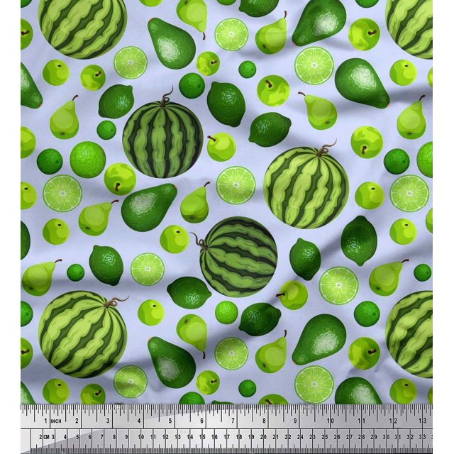 Soimoi Modal Satin Fabric Pear,Lemon & Watermelon Fruits Printed Craft Fabric by The Yard 42 Inch Wide