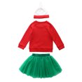 thumbnail image 2 of Opperiaya Girls Christmas Clothes Set Red Pullover Green Yarn Skirt and Cap, 2 of 9