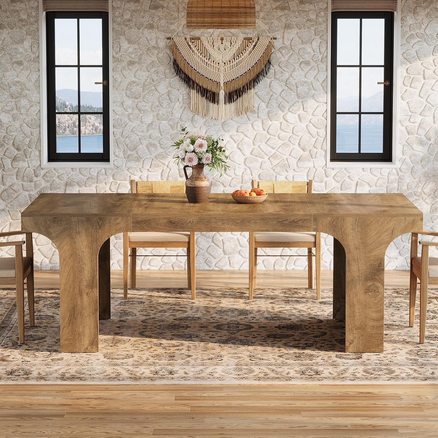 Tribesigns 70.9" Large Dining Table for 6-8, Farmhouse Wooden Kitchen Table with Arched Design