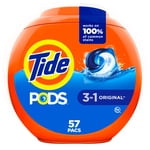 Tide PODS laundry detergent pacs, 3-in-1 Stain Remover, Odor Fighter, Color Protector, 57 Count, HE compatible, Original Scent