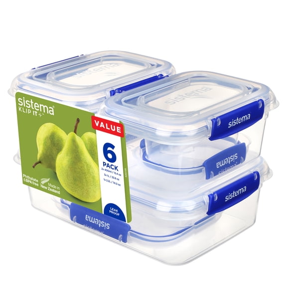 Récipients de conservation alimentaire Sistema KLIP IT PLUS, 2 x 400 ml, 3 x 1 l, 1 x 2,2 l, sans BPA, 6 unités