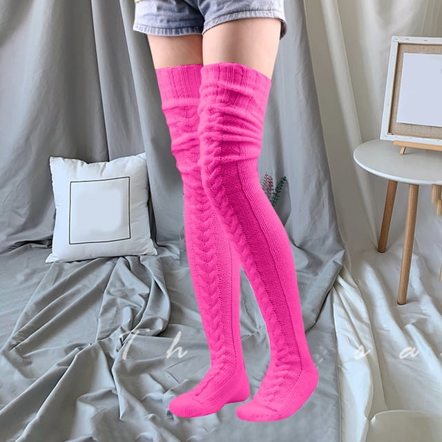 Jsaierl Womens Cable Knitted High Boot Socks Solid Color Extra Long Socks Winter Over Knee Stockings Leg Warmers