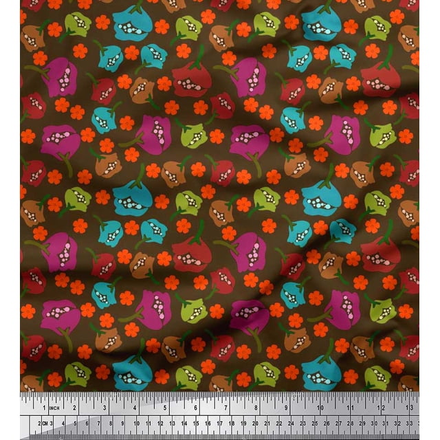 Soimoi Poly Georgette Fabric Floral Clip Art Print Fabric by The Yard 52 Inch Wide