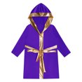 thumbnail image 3 of CHICTRY Garçons Enfants Robe de Boxe à Capuche Tenue de Boxe Manches Longues Garniture Métallique Peignoir en Satin avec Ensemble de Shorts Violet 14, 3 of 5