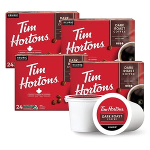 Tim Hortons Café Roast foncé, Pods K-Cup à un seul service compatibles avec les brochettes Keurig, 96ct K-Cups, Rouge -24 Nombre (paquet de 4)