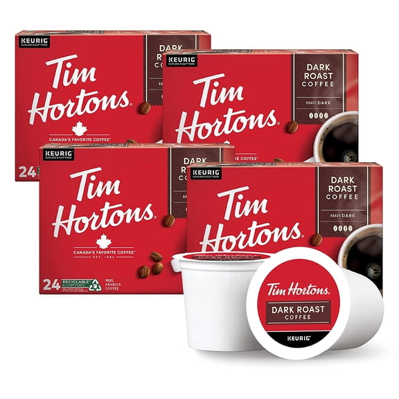 Tim Hortons Café Torréfaction Foncée, Dosettes à Portion Individuelle K-Cup Compatibles avec les Cafetières Keurig, 96 K-Cups, Rouge -24 Unités (Lot de 4)