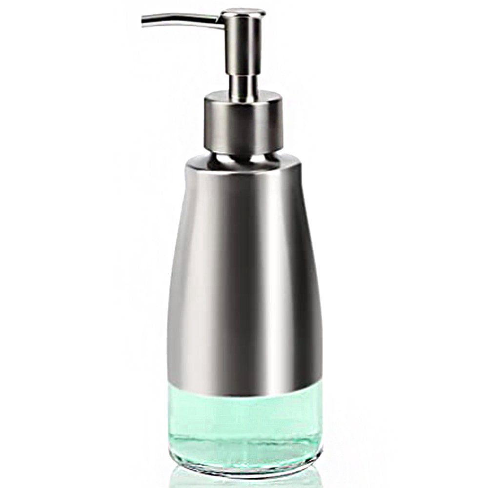 Soap Disser 10oz/300ml Stainless Steel Soap Disser with Premium Clear Glass Hand Dish Soap Bottle with Pump and Funnel Bathroom Kitchen Countertop Lotion Shampoo Bottle