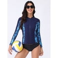 thumbnail image 3 of Charmo Womens Long Sleeve Rashguard Swimsuit Zip Front Color Block Tankini Sun Protection Rash Guard, 3 of 5