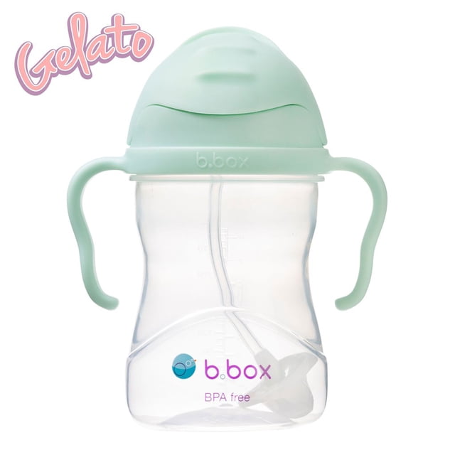 B.box Sippy Cup Paille Pondérée Innovante Gelato Edition (Pistache) avec Couvercle Vert Menthe et Poignées Faciles à Saisir. la Tasse Transparente Sans BPA Comprend une Paille Pondérée Qui Se Déplace avec le Liquide, Permettant de Boire sous n'Importe Quel angle. Conçue avec un Couvercle à Rabat et une valve Bidirectionnelle pour Prévenir les Fuites, Elle Est Idéale pour la Transition du Biberon à l'Allaitement. Convient pour la Maison Ou pour Emporter.