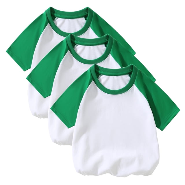Besolor Lot de 3 T-Shirts Raglan d'Été pour Enfants Filles Garçons à Blocs de Couleur Col Ras du Cou Manches Courtes Décontractés Basiques Hauts Tees