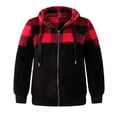 thumbnail image 4 of IROINID Veste à Capuche Courte en Laine pour Femmes à Carreaux Manches Longues Confortable avec Fermeture Éclair, Rouge, 4 of 6