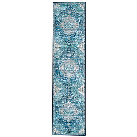 Sariah 2' x 8' Washable Runner, Teal and Ivory