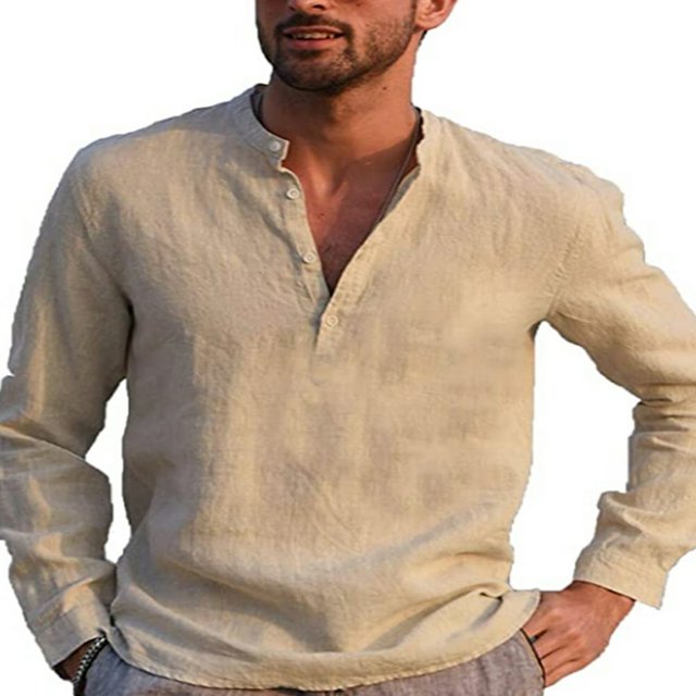 Chemise Homme Col Montant Manches Longues Chemises Hommes