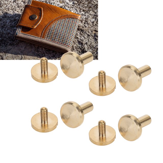 Brass Binding Rivet Screw Set, Leathercraft Rivets Metal Rivet Button Stud DIY Crafts Tubular Fasteners Binding Rivet Flat Type Brass Rivet for Leather Fabric Crafting Pack of