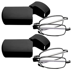 Lunettes de Lecture 2 Paires Lunettes Unisexes Compactes Pliables Noires et Acier Gunmetal avec Étui Inclus