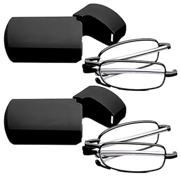 Reading Glasses 2 Pair Black and Gunmetal Readers Compact Folding Unisex Glasses for Reading Case Included