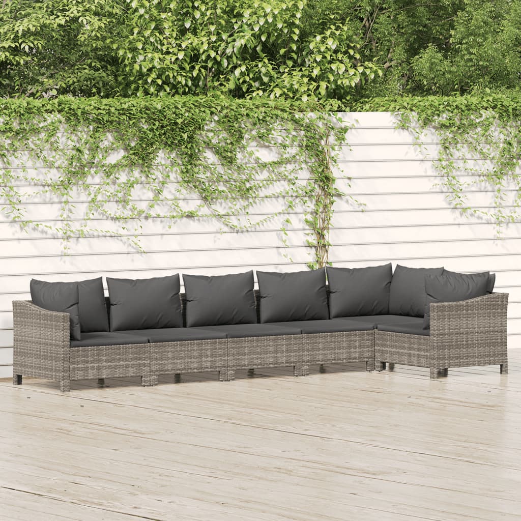 vidaXL 6 Piece Garden Lounge Set with Cushions Grey Poly Rattan